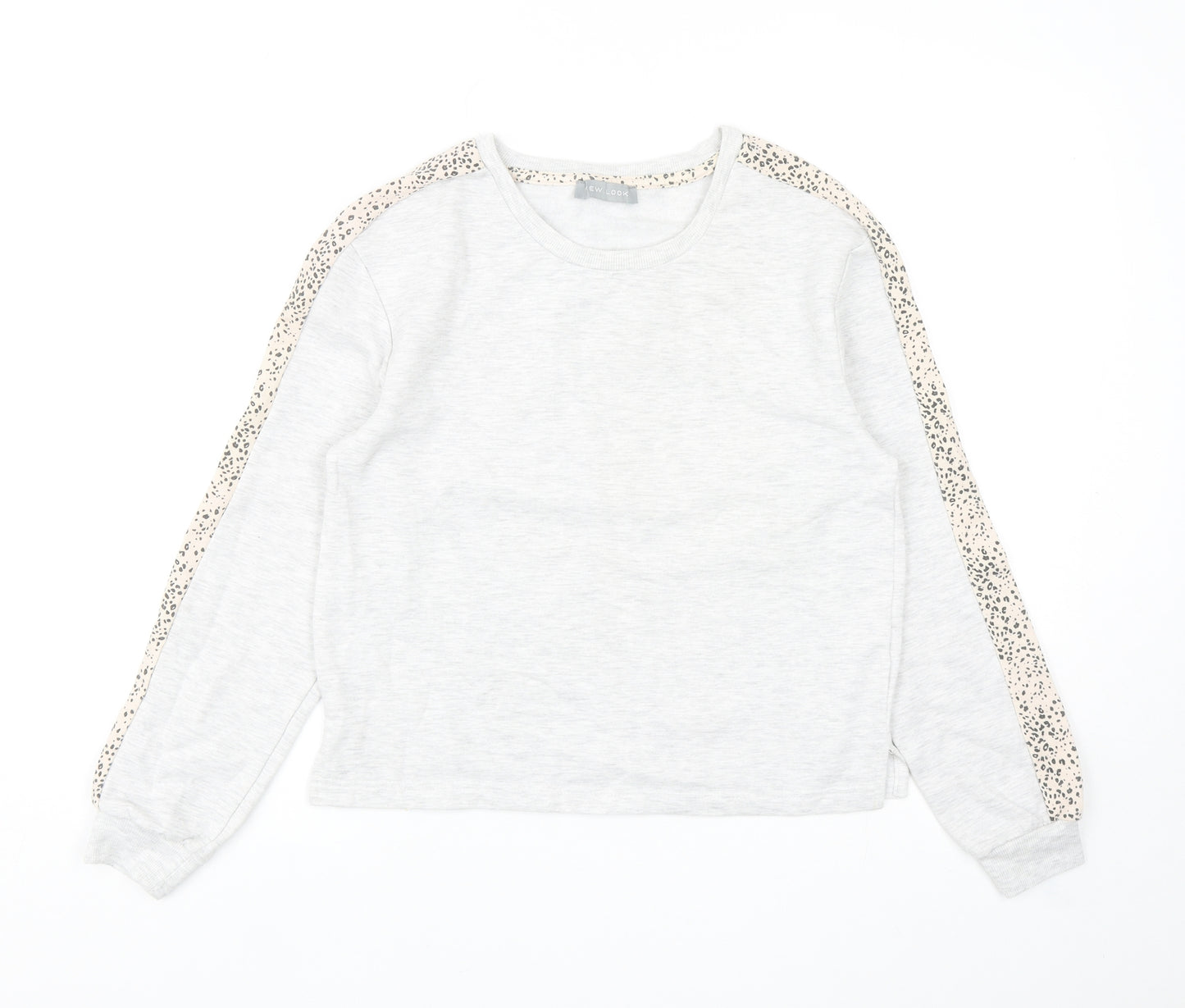 New Look Womens Grey Polyester Pullover Sweatshirt Size 8 Pullover - Leopard Print Detail