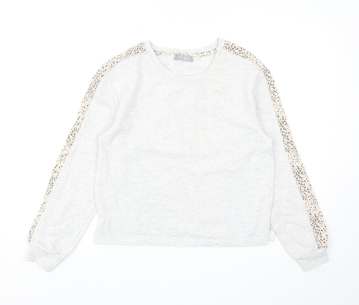 New Look Womens Grey Polyester Pullover Sweatshirt Size 8 Pullover - Leopard Print Detail