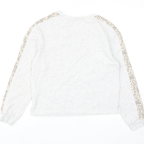 New Look Womens Grey Polyester Pullover Sweatshirt Size 8 Pullover - Leopard Print Detail