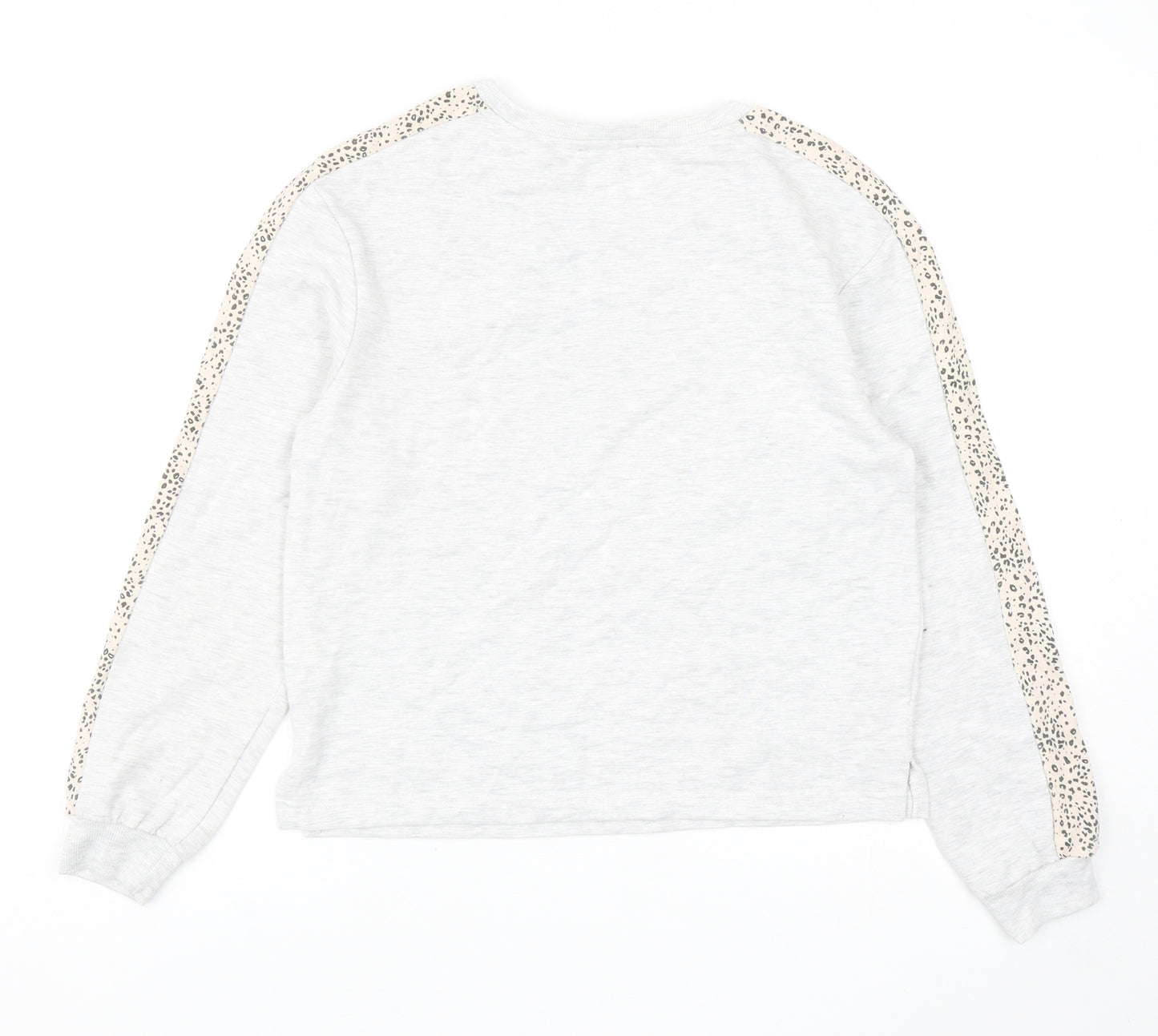 New Look Womens Grey Polyester Pullover Sweatshirt Size 8 Pullover - Leopard Print Detail