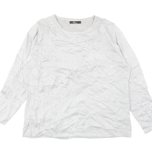 BONMARCHE Womens Silver Round Neck Acrylic Pullover Jumper Size L