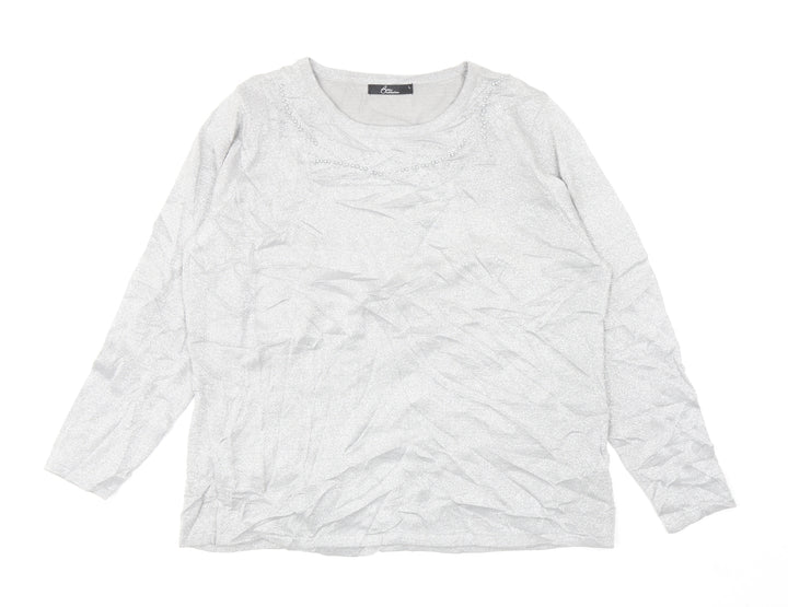 BONMARCHE Womens Silver Round Neck Acrylic Pullover Jumper Size L