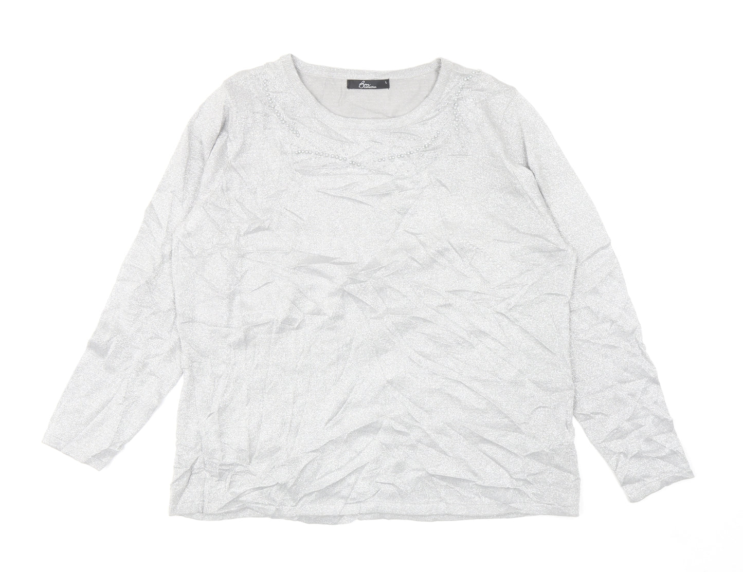 BONMARCHE Womens Silver Round Neck Acrylic Pullover Jumper Size L