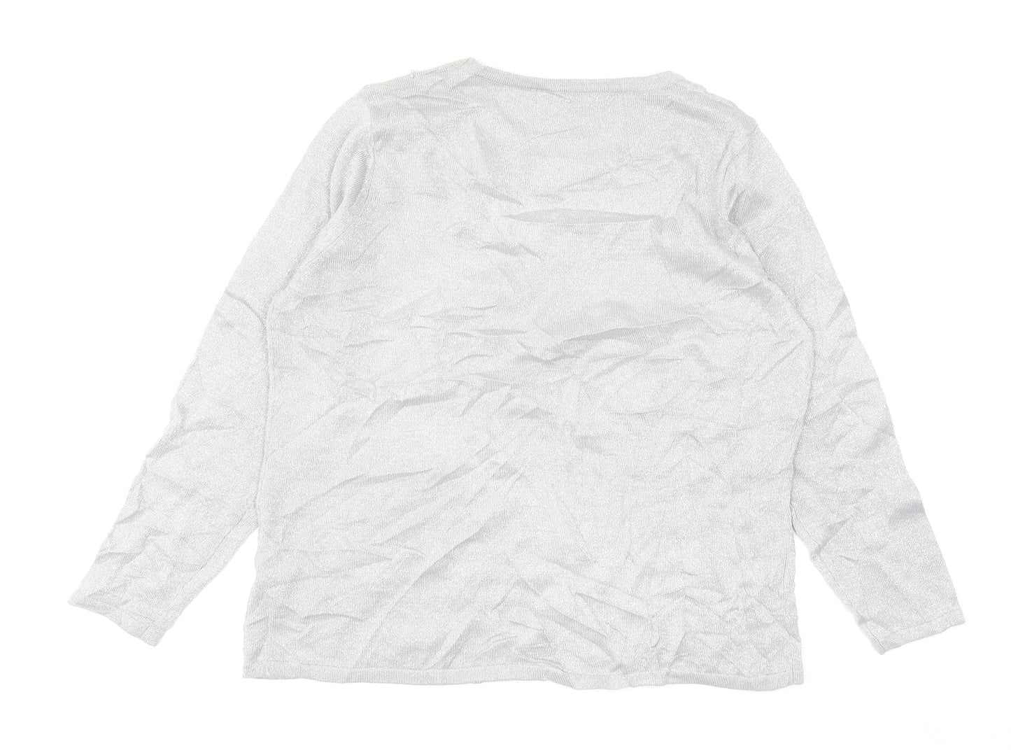 BONMARCHE Womens Silver Round Neck Acrylic Pullover Jumper Size L