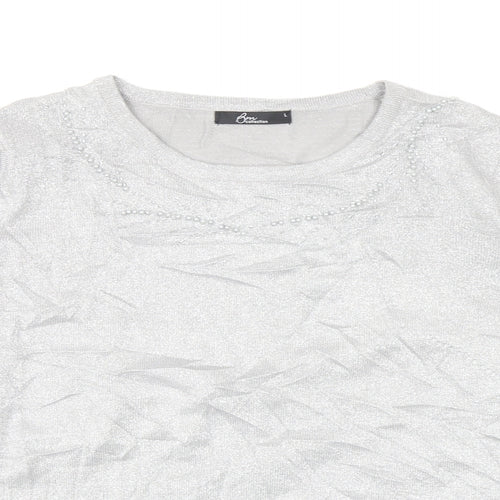 BONMARCHE Womens Silver Round Neck Acrylic Pullover Jumper Size L
