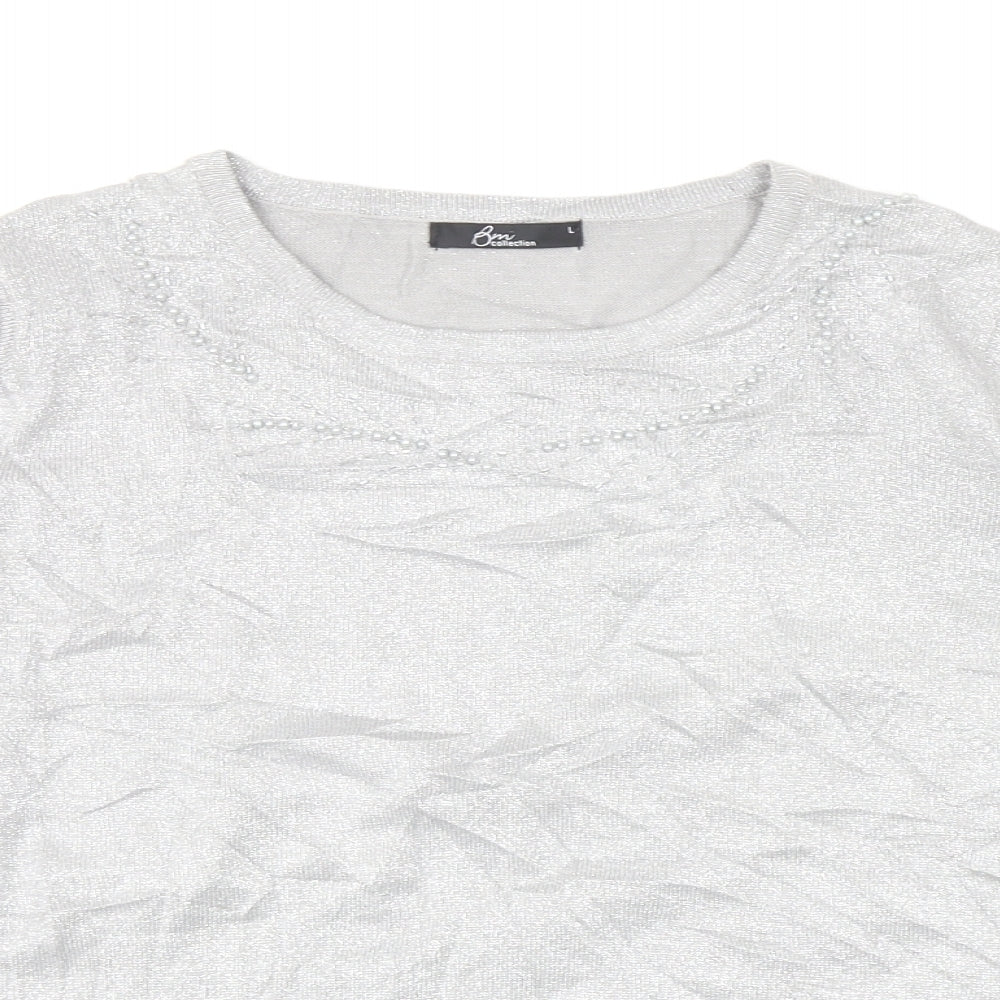 BONMARCHE Womens Silver Round Neck Acrylic Pullover Jumper Size L