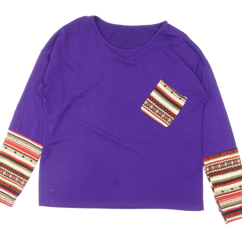 Preworn Womens Purple Round Neck Cotton Pullover Jumper Size L - Angled Pocket