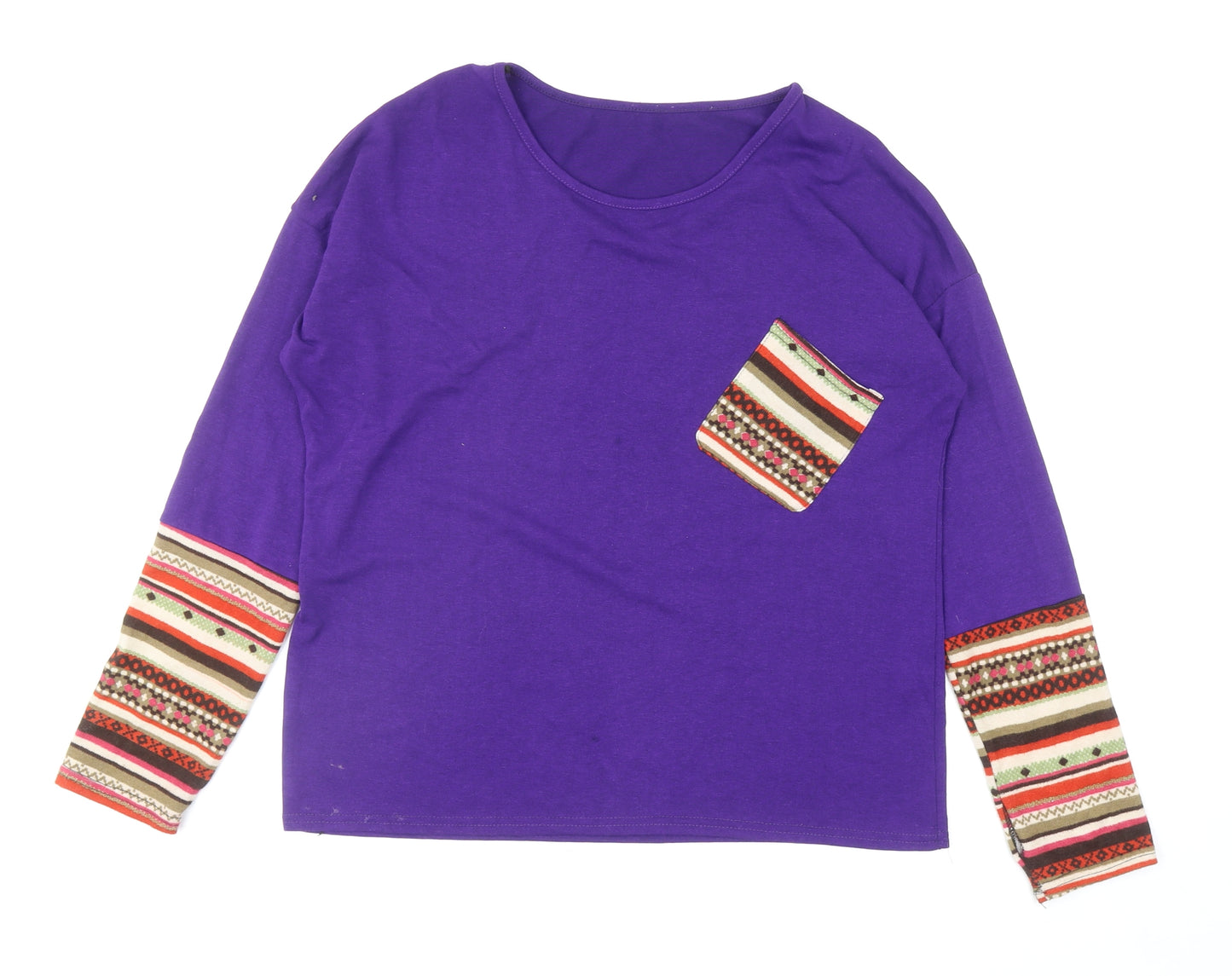 Preworn Womens Purple Round Neck Cotton Pullover Jumper Size L - Angled Pocket