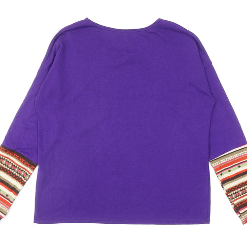 Preworn Womens Purple Round Neck Cotton Pullover Jumper Size L - Angled Pocket