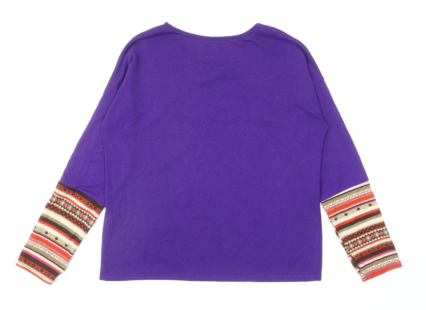 Preworn Womens Purple Round Neck Cotton Pullover Jumper Size L - Angled Pocket