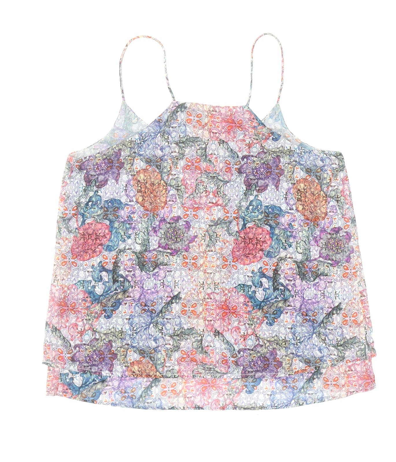 H&M Womens Multicoloured Geometric Polyester Camisole Tank Size 8 Scoop Neck