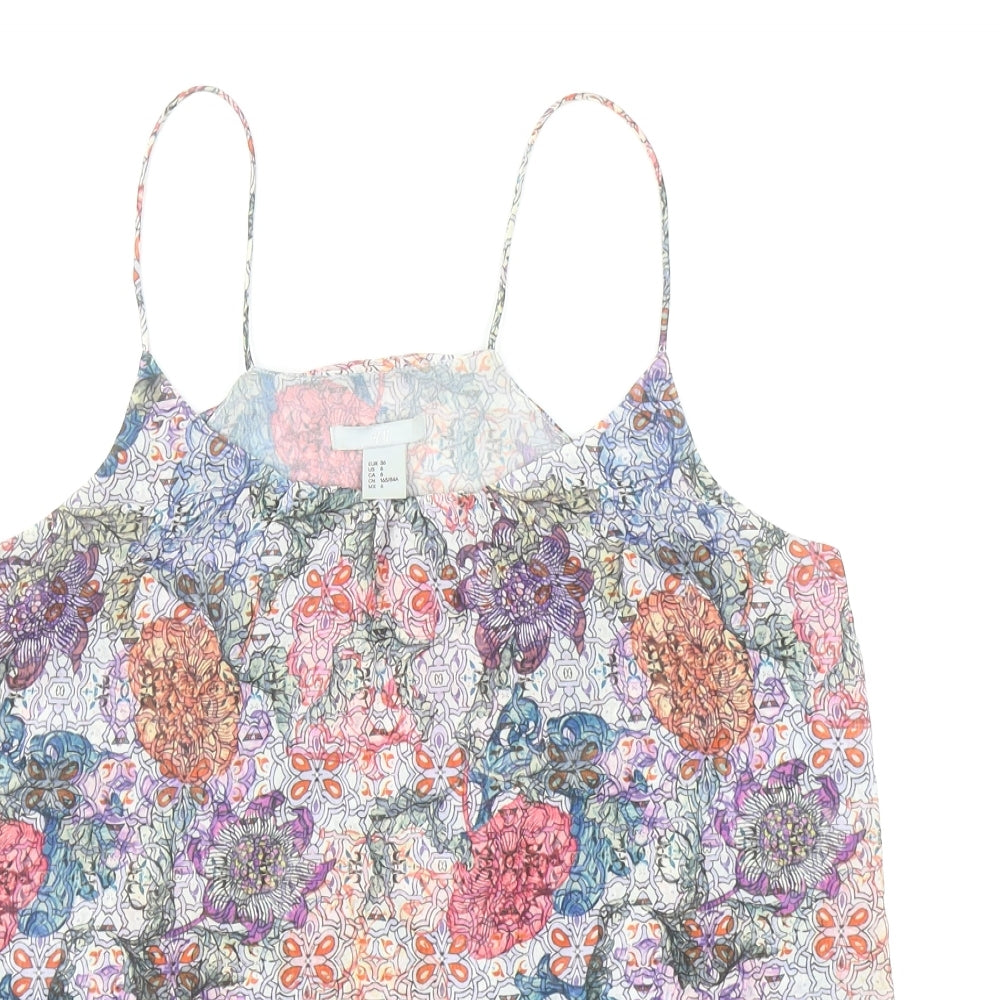H&M Womens Multicoloured Geometric Polyester Camisole Tank Size 8 Scoop Neck