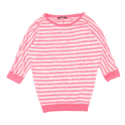Dunnes Stores Womens Pink Boat Neck Striped Viscose Pullover Jumper Size 8