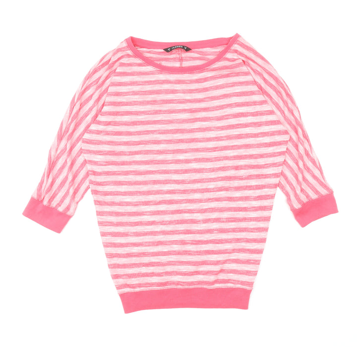 Dunnes Stores Womens Pink Boat Neck Striped Viscose Pullover Jumper Size 8