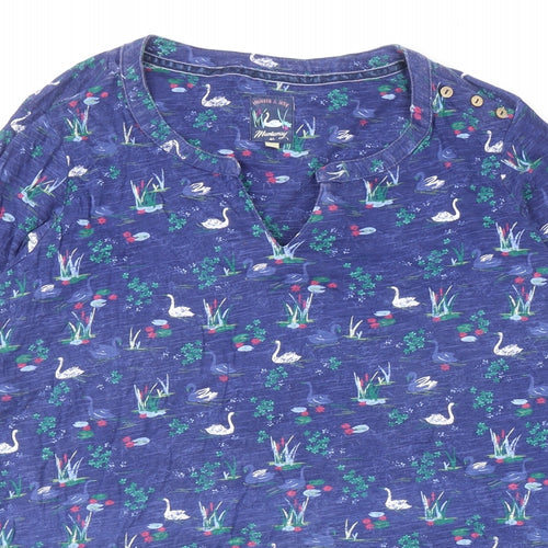 MANTARAY PRODUCTS Womens Blue Floral Cotton Tunic T-Shirt Size 16 V-Neck - Swans