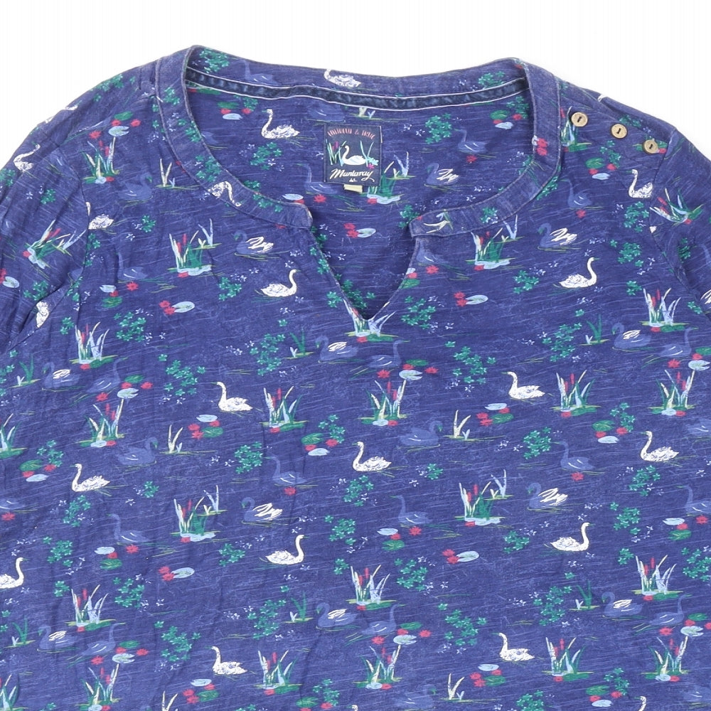 MANTARAY PRODUCTS Womens Blue Floral Cotton Tunic T-Shirt Size 16 V-Neck - Swans