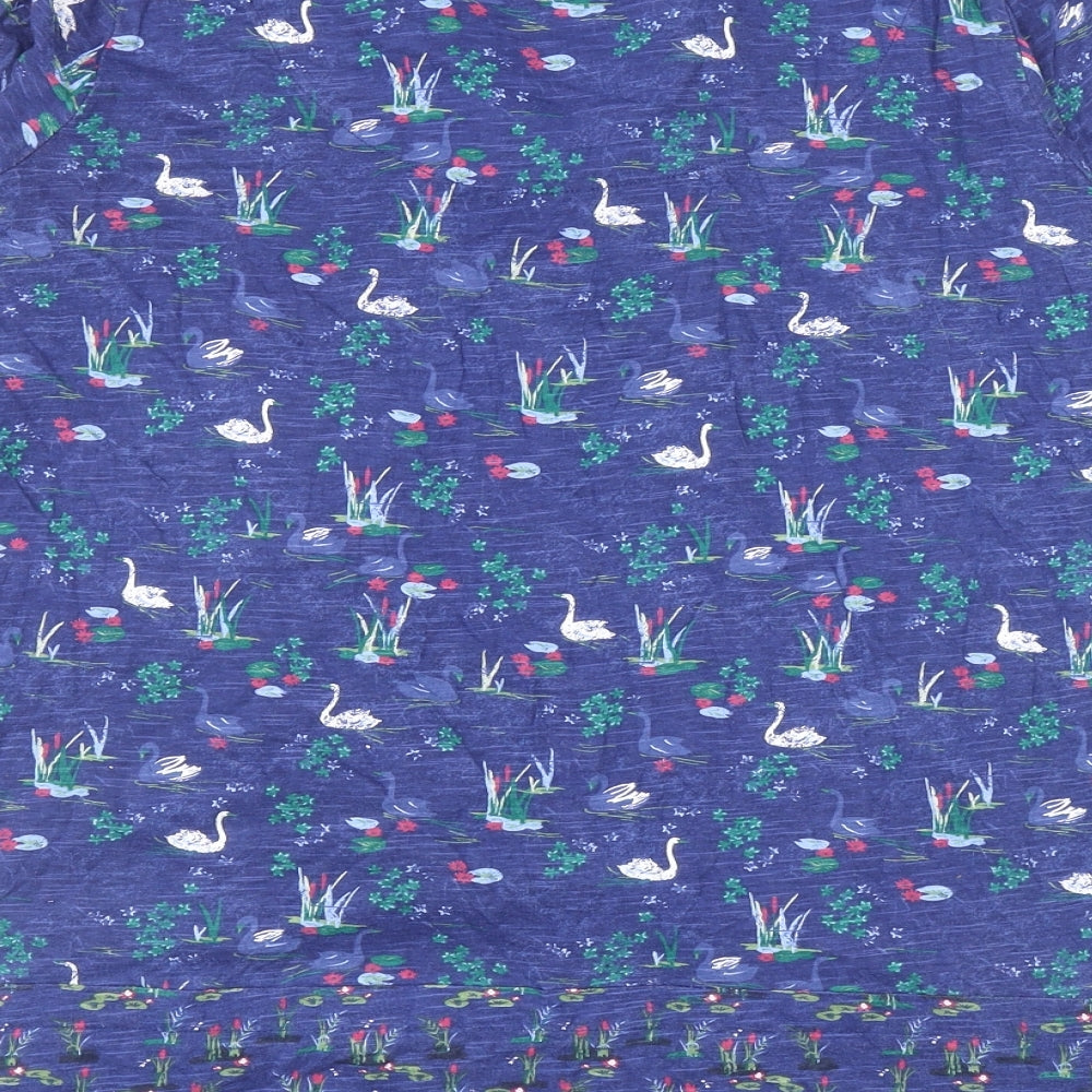 MANTARAY PRODUCTS Womens Blue Floral Cotton Tunic T-Shirt Size 16 V-Neck - Swans