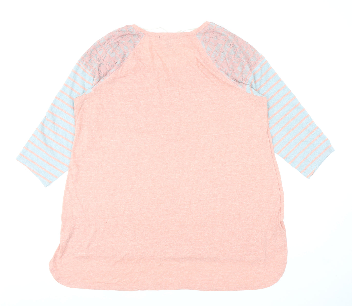 Sundry Clothing Womens Pink Colourblock Cotton Basic T-Shirt Size 2XL Scoop Neck - Lace Detail