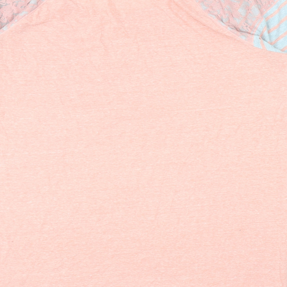 Sundry Clothing Womens Pink Colourblock Cotton Basic T-Shirt Size 2XL Scoop Neck - Lace Detail