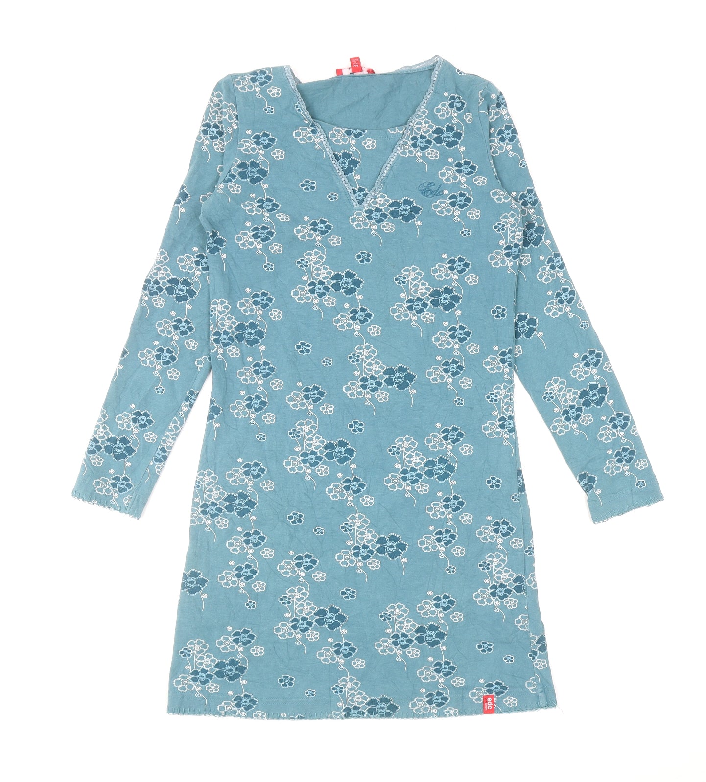 edc by Esprit Girls Blue Floral Polyester Mini Size M Square Neck Pullover