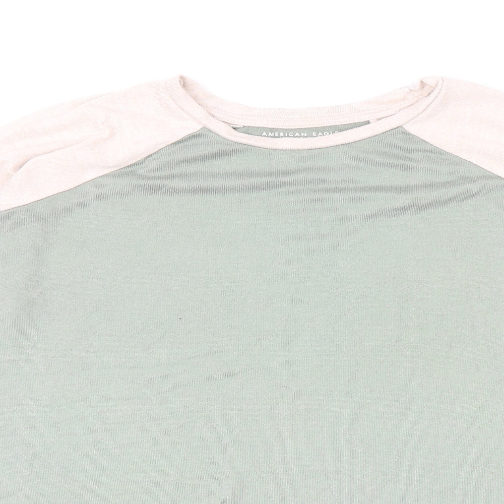 American Eagle Womens Green Round Neck Cotton Pullover Jumper Size S - Colourblock