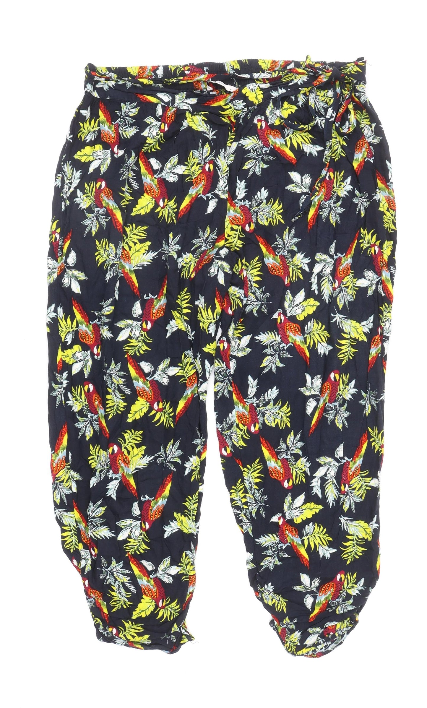 TU Womens Multicoloured Floral Viscose Harem Trousers Size 16 L24 in Regular Tie - Parrots