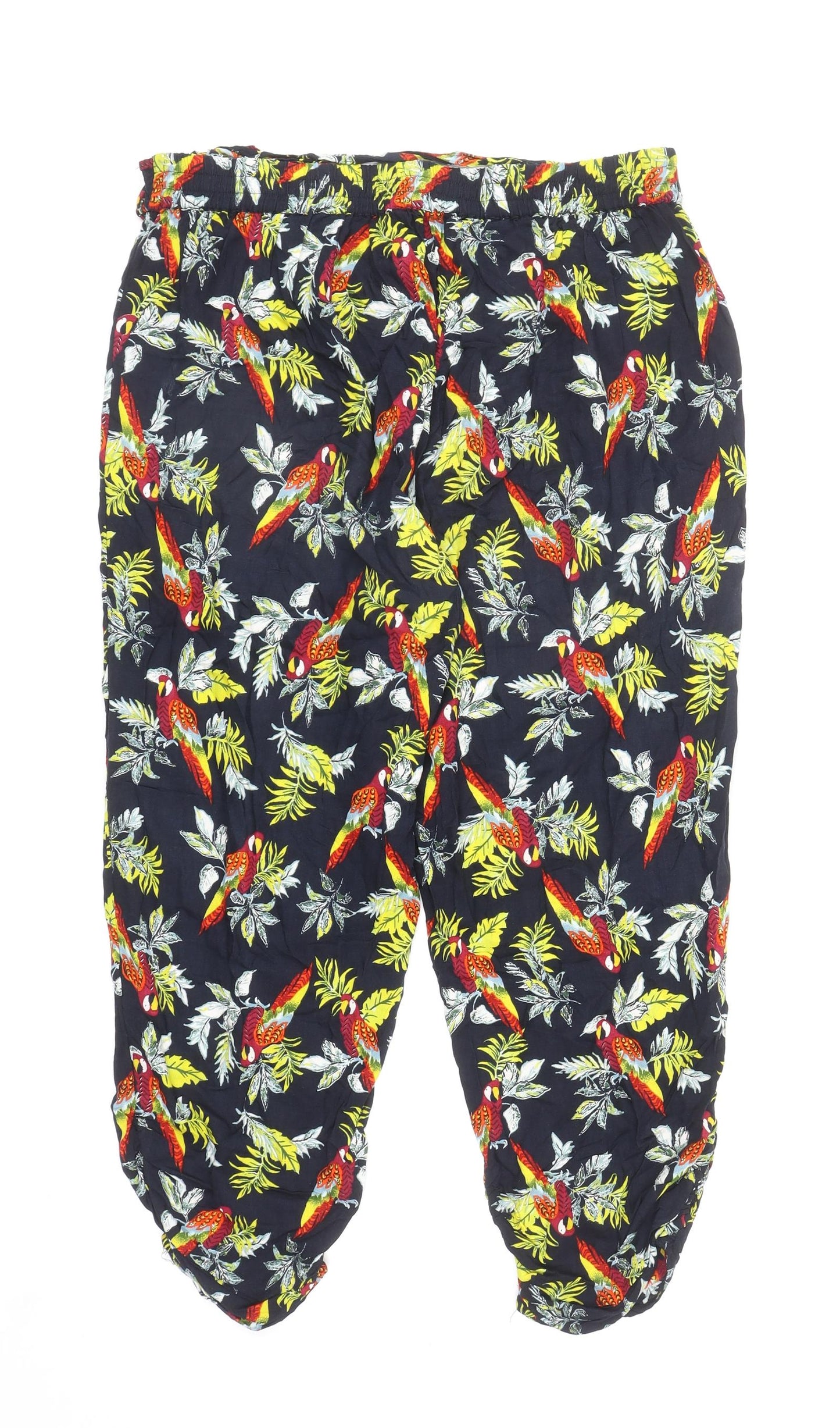 TU Womens Multicoloured Floral Viscose Harem Trousers Size 16 L24 in Regular Tie - Parrots