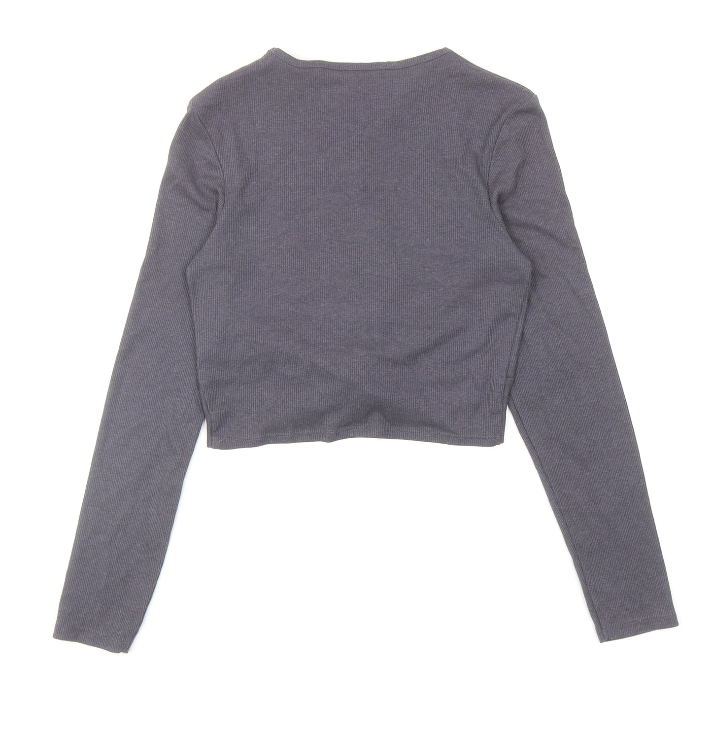 New Look Girls Grey Cotton Cropped T-Shirt Size 10-11 Years Boat Neck Pullover - Twist Detail