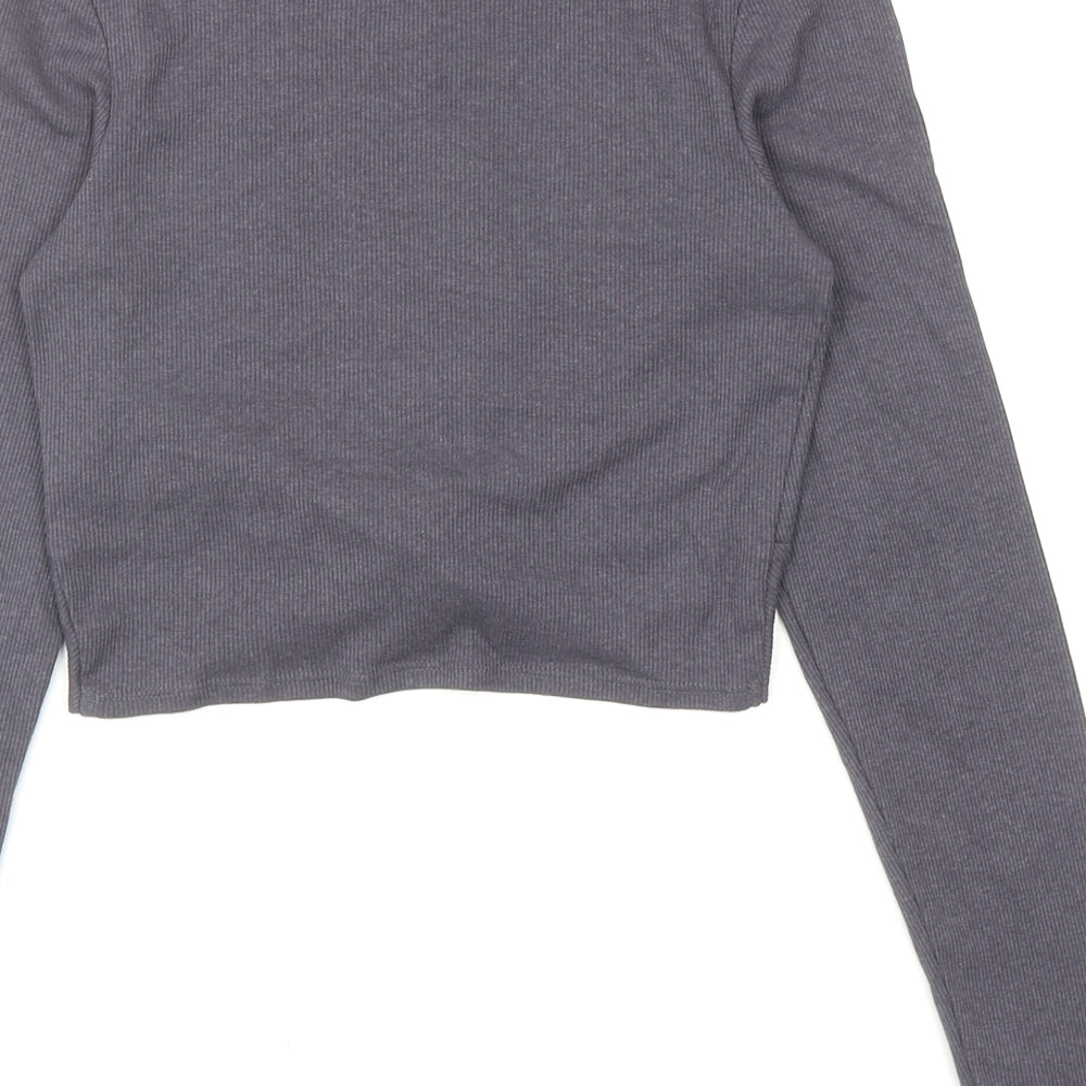 New Look Girls Grey Cotton Cropped T-Shirt Size 10-11 Years Boat Neck Pullover - Twist Detail