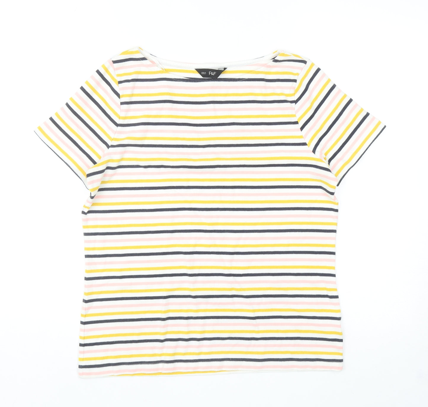F&F Womens Multicoloured Striped Cotton Basic T-Shirt Size 16 Boat Neck