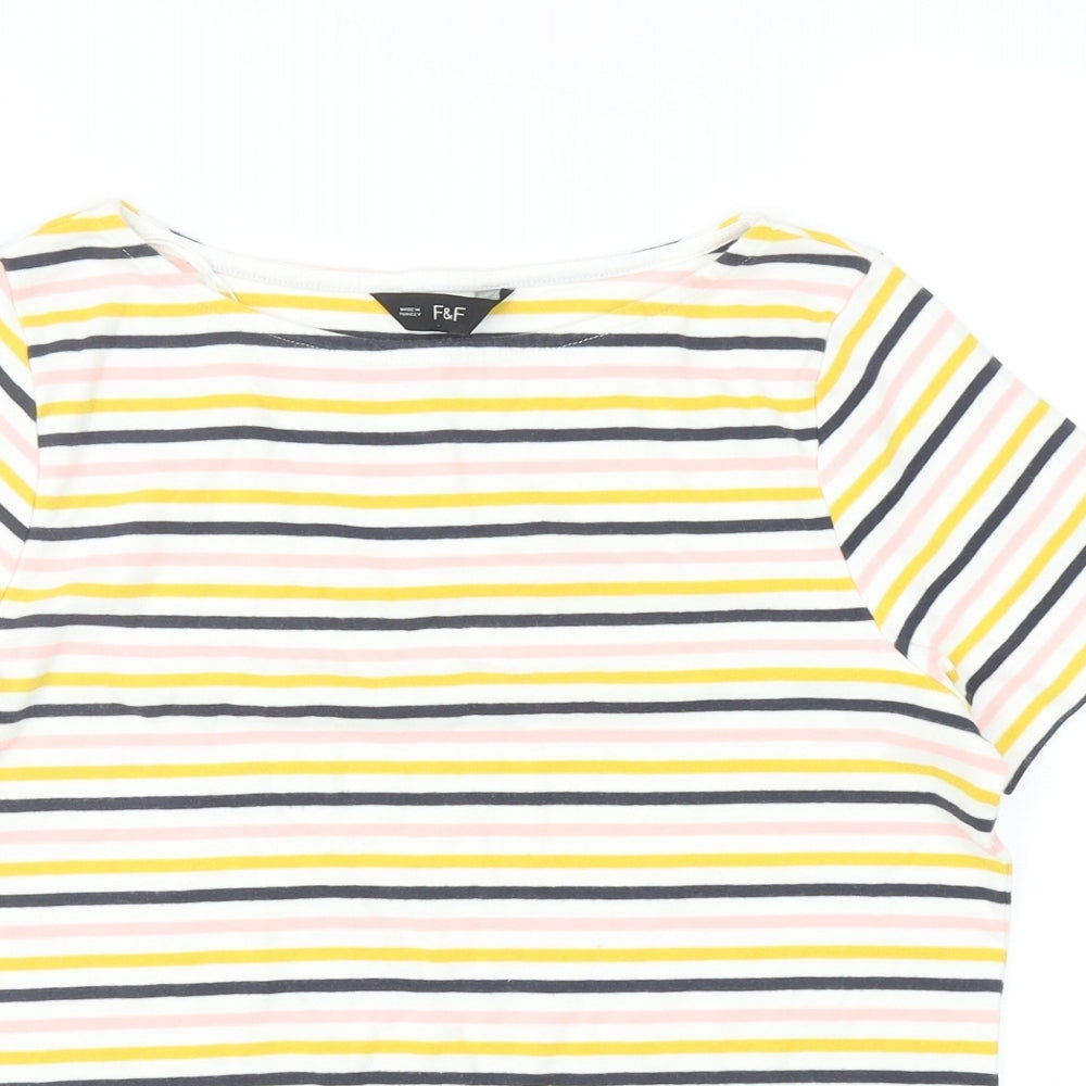 F&F Womens Multicoloured Striped Cotton Basic T-Shirt Size 16 Boat Neck