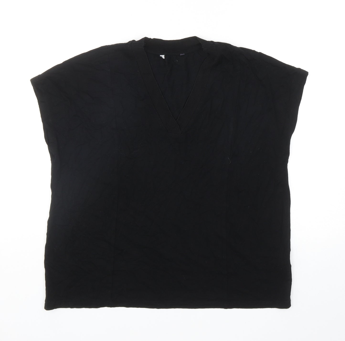 Marks and Spencer Womens Black Viscose Basic T-Shirt Size 16 V-Neck