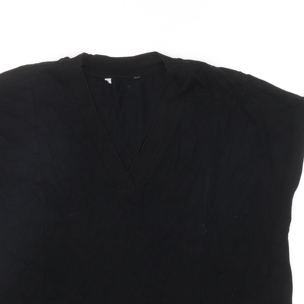 Marks and Spencer Womens Black Viscose Basic T-Shirt Size 16 V-Neck