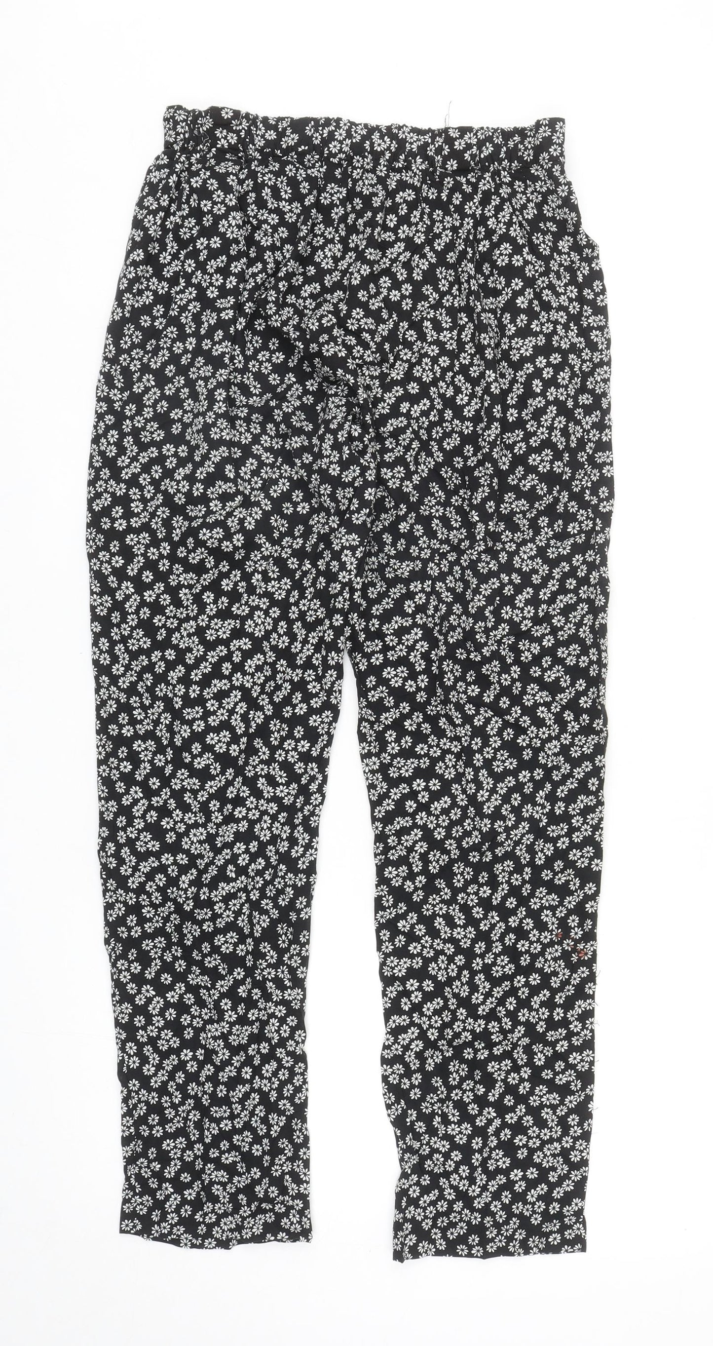 TEX Womens Black Floral Viscose Trousers Size S L28 in Regular