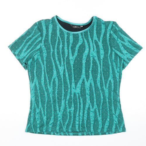 Bonmarché Womens Green Geometric Nylon Basic Blouse Size S Round Neck - Polka Dot