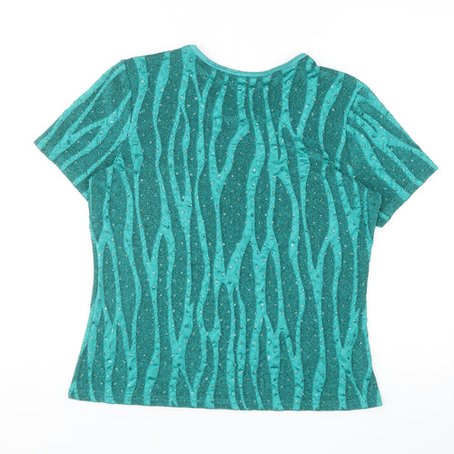 Bonmarché Womens Green Geometric Nylon Basic Blouse Size S Round Neck - Polka Dot
