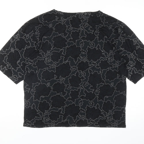 Topshop Womens Black Floral Polyester Basic T-Shirt Size S Boat Neck