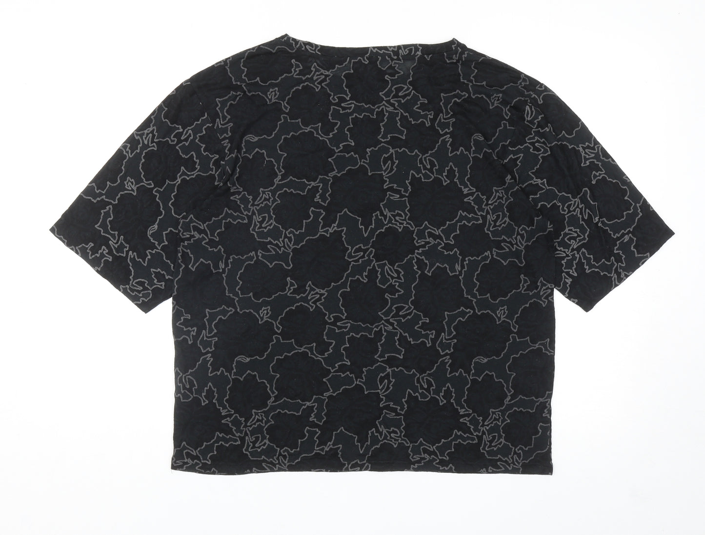Topshop Womens Black Floral Polyester Basic T-Shirt Size S Boat Neck