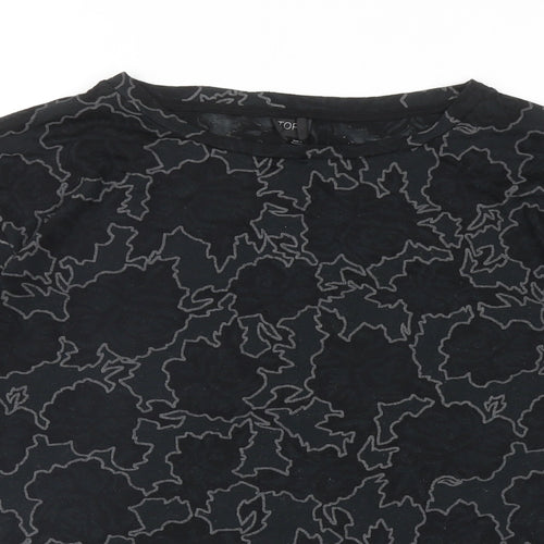 Topshop Womens Black Floral Polyester Basic T-Shirt Size S Boat Neck