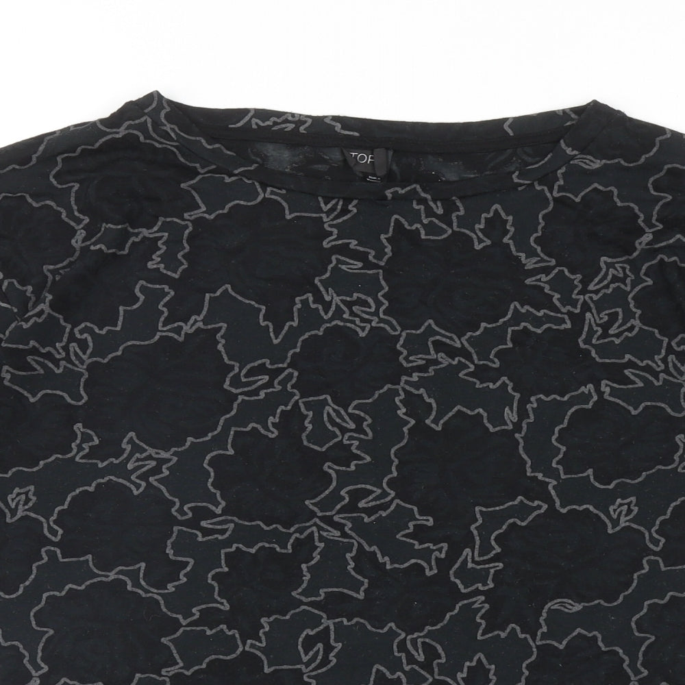 Topshop Womens Black Floral Polyester Basic T-Shirt Size S Boat Neck