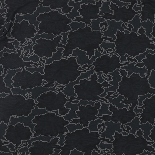 Topshop Womens Black Floral Polyester Basic T-Shirt Size S Boat Neck