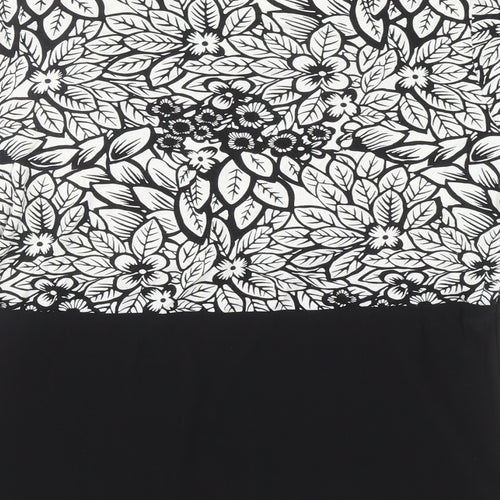 BASSINI Womens Black Floral Polyester Basic Blouse Size 14 Square Neck