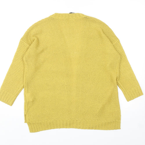 VERO MODA Womens Yellow V-Neck Acrylic Cardigan Jumper Size M
