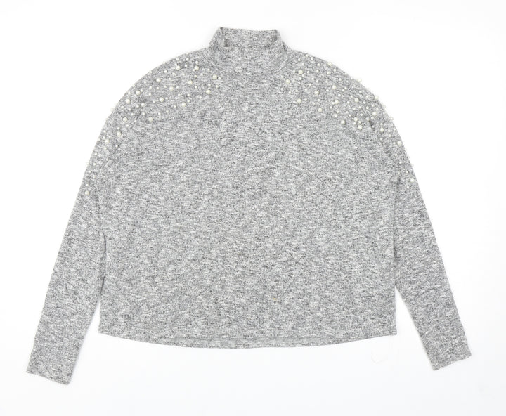 Divided Womens Grey Mock Neck Viscose Pullover Jumper Size XS - Embellished Shoulders