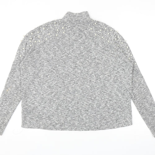 Divided Womens Grey Mock Neck Viscose Pullover Jumper Size XS - Embellished Shoulders