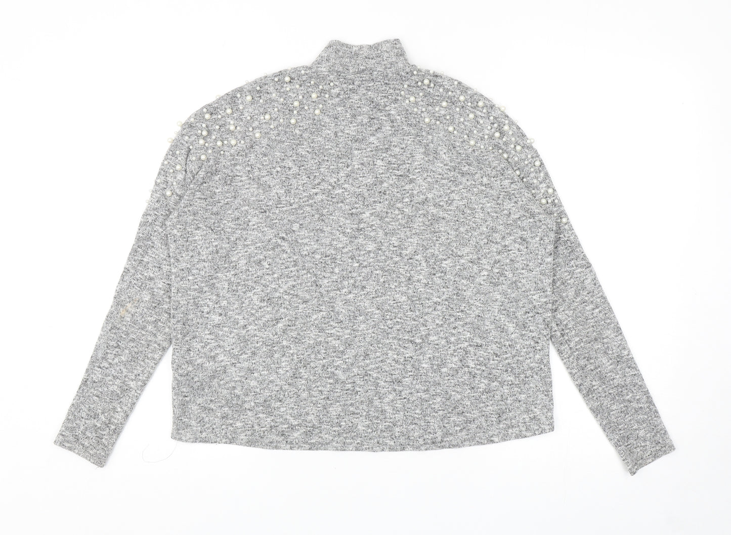 Divided Womens Grey Mock Neck Viscose Pullover Jumper Size XS - Embellished Shoulders