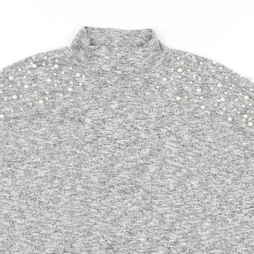 Divided Womens Grey Mock Neck Viscose Pullover Jumper Size XS - Embellished Shoulders