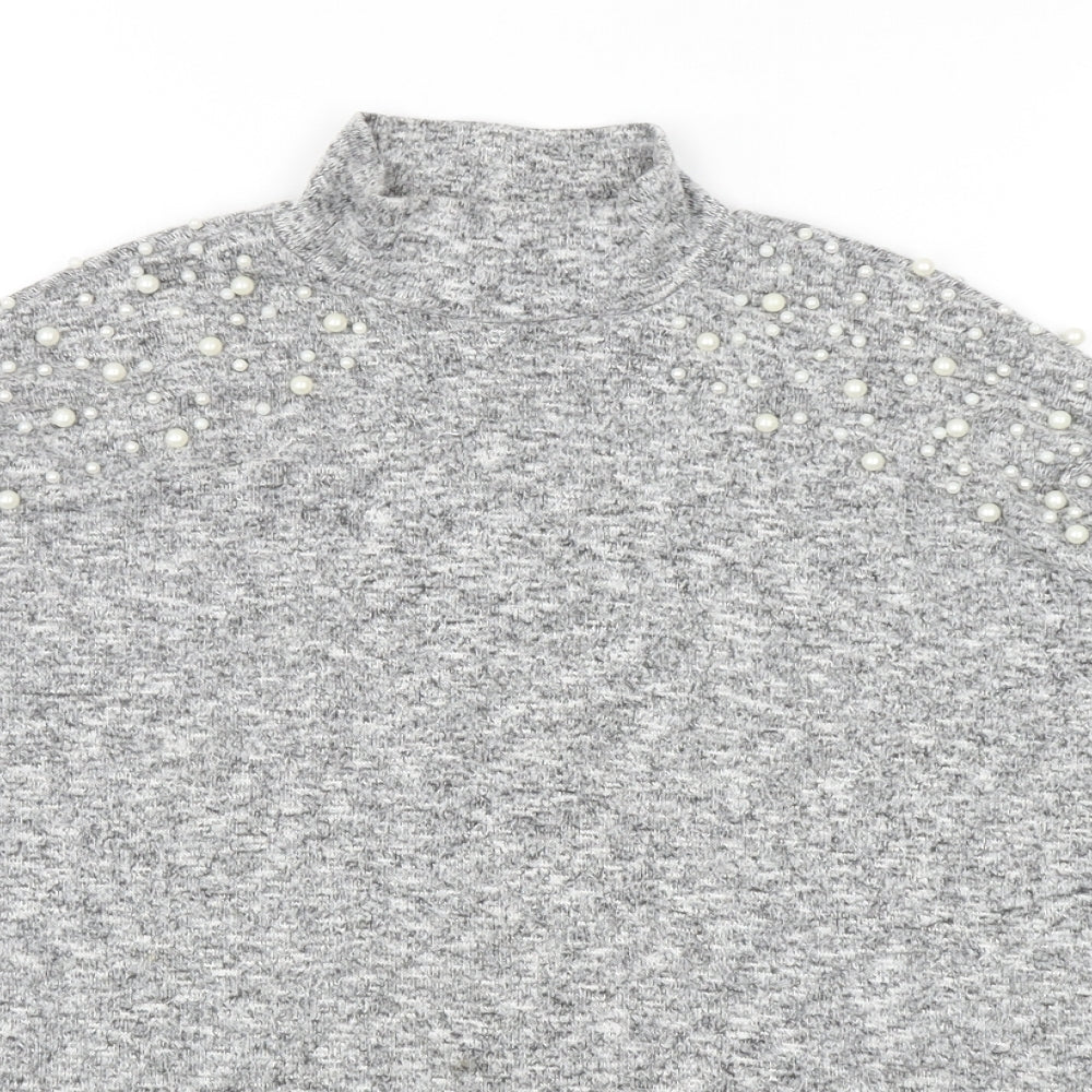 Divided Womens Grey Mock Neck Viscose Pullover Jumper Size XS - Embellished Shoulders