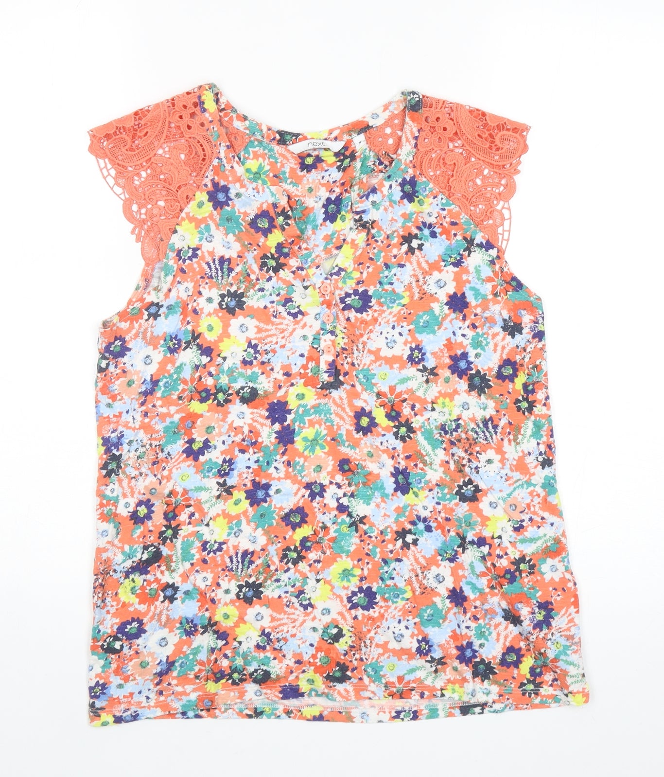 NEXT Womens Multicoloured Floral Cotton Basic Tank Size 10 V-Neck - Embroidered Detail