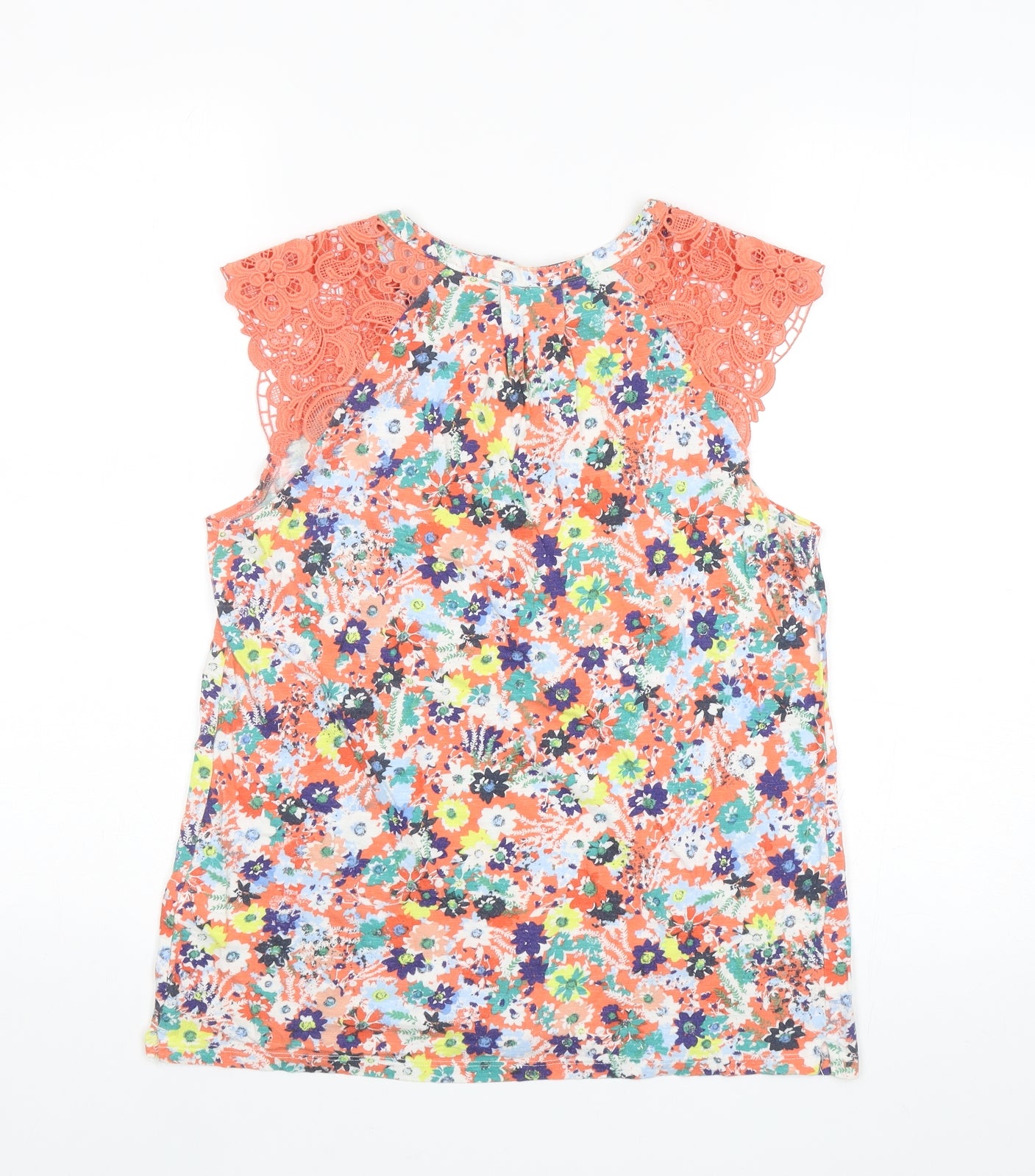 NEXT Womens Multicoloured Floral Cotton Basic Tank Size 10 V-Neck - Embroidered Detail